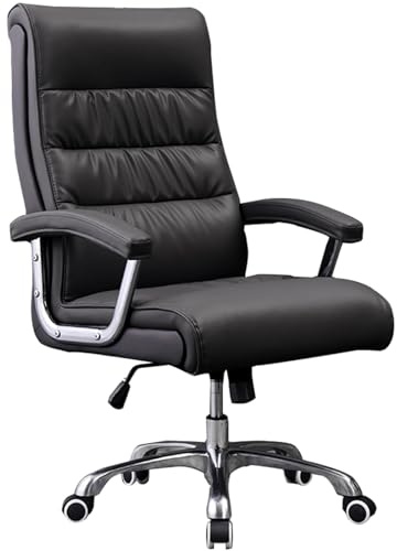 Ergonomischer Bürostuhl, SchreibtischstuhlAus Echtleder Chefsessel Computerstuhl Drehstuhl Sessel Stuhl mit 120° Rückenlehnenverstellung (Color : Black)