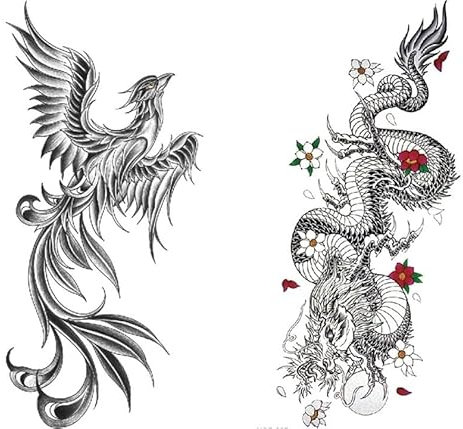 BeyondTattoos Lot de 2 feuilles de tatouage Dragon et Phoenix XQB327 664