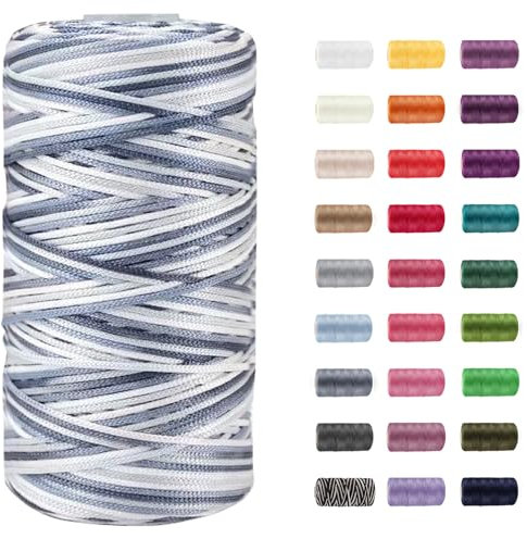 CAMAL Polypropylene Garn 1,5mm x 200m Häkelgarn für Taschen Makramee Garn für Handtasche Häkeln Polypropylene Yarn für Handwerk Wohndekorationen, Platzteller, Umhängetasche (Grau-Weiß)