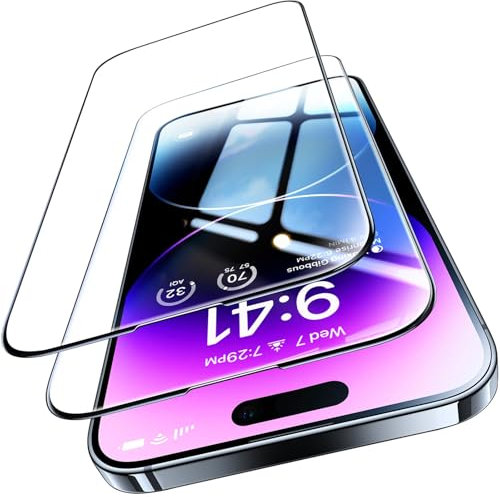 TORRAS für iPhone 15 für Panzerglas [Full Screen] TOP 9H+ Glas [Unzerbrechlich Bruchsicher Schutzglas] Folie iPhone 15 Schutzfolie mit Auto-Positionierung des Einbaurahmens,2 Stück