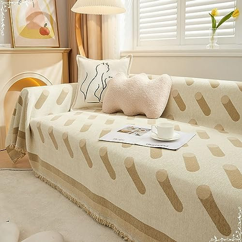 Bishilin Überwurf Sofa Katzenschutz 180x360CM, Sofabezug Ecksofa 4 Sitzer mit Zylinder Muster Beige Couchbezug Eckcouch Universal