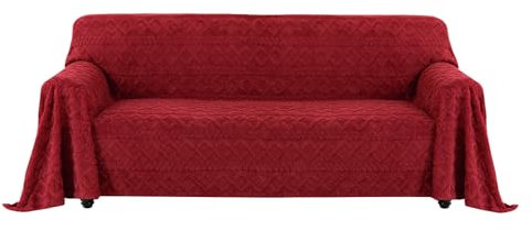 Easy-Going Jacquard Flanell Sofa Couch Überzug 3 4 Sitzer, Rutschfester Sofabezug Sofaschutz Hund Katze, Weiche Sofadecke für Bett, 1 Stück Waschbarer Sofaüberwurf, 203X338 cm/80X133 in, Weihnachtsrot