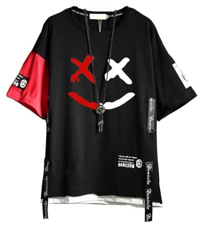 Hello MrLin Herren Techwear Japanisches Harajuku Streetwear Hip Hop Kurzarm T-Shirt