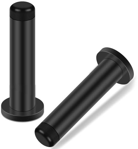 Door Stoppers, 3.5 Inch Black Door Stops Wall Mounted with Thick Rubber Bumper,Stainless Steel Door Stop for Skirtings, Modern Indoors Outdoors Door Holder Wall Protector, 2 Pack