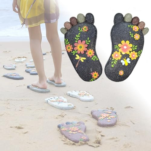 Pietra da calpestio per giardino, Pietra for gradini da giardino, pietra for sentiero con impronte di piedi dimensionali con motivo floreale, pietra for decorazioni da esterno vibrante(Dark Gray,2PCS)