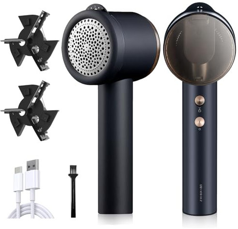 ZHIBAI Bobble Remover, Debobbler for Clothing, Rechargeable Fabric Shaver, Electric Lint Remover with 3-Blades and 5-Depths, USB Powered Pill Defuzzer Remover for Clothes, Furniture, Bedding, Silver