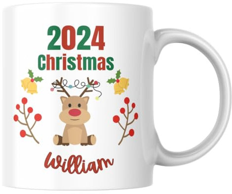 Personalised Christmas Mug, Reindeer mug, 2024 Christmas Mug, Festive Xmas Cup, Hot Chocolate Mug, Christmas Favors Gift, Christmas Cracker Gifts