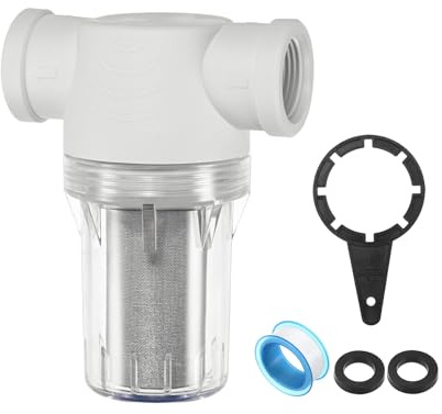 M METERXITY Water Pump Strainer with 250 Mesh Stainless Steel Filter Screen | White, 3/4 Inch Female NPT In-line Strainer, for Garden Hose, Outdoor RV Water Tank, Pressure Washer