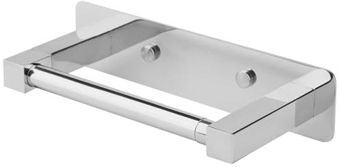 Ksden Adhesive Toilet Paper Holder Polished Chrome Bathroom Double Post Pivoting Toilet Tissue Holder Roll Holder Stick On No Drilling Stainless Steel