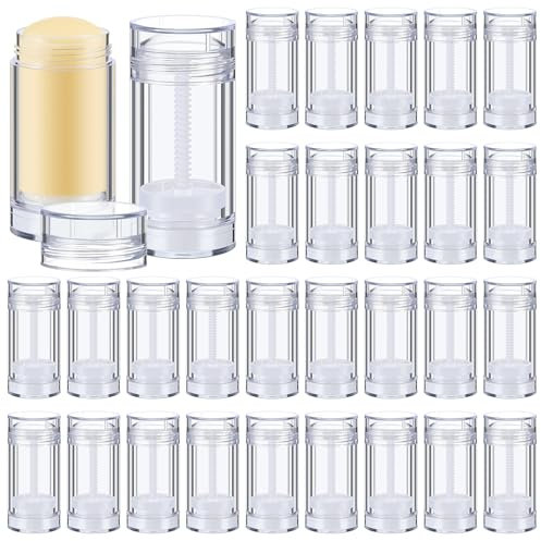 Teenyyou Leere Deo-Behälter, zum Aufdrehen, Kunststoff, nachfüllbar, runde Lippenbalsam-Röhrchen für hausgemachte Lippenstifte, Buntstifte, 30 Stück, Transparent, 30 ml