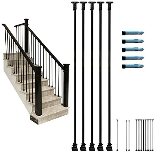 Mandrini per balaustre in ferro nero per scale per soffitte e balconi, confezione da 10 (100 cm 150 cm), tagliati su misura