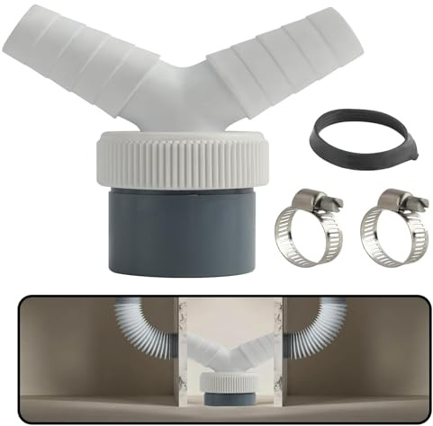 Adaptador Doble en Y para Desagüe de Lavadora y Lavavajillas, adaptador desagüe lavadora Salida Ø40 mm, Entrada Ø18-23 mm, Incluye 2 Abrazaderas Metálicas Ø20-32 mm, Material PVC Duradero y Resistente