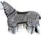 Marengos - Zebra Fliegenausreitdecke mit Fransen – Pferdedecke m. Sattelausschnitt & Halsteil – Schutz v. Insekten – feinmaschige Fliegendecke – Outdoorpferdedecke in Schwarz/Weiß – 155 cm