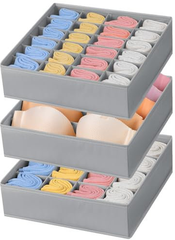 Joyoldelf 3er Set Unterwäsche Organizer, Socken und BHs Schubladen Organizer Aufbewahrungsbox, Ideale Lösung für Kleiderschrank Organisation (Grau)