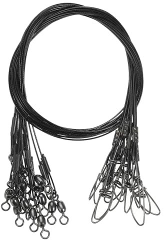 PATIKIL Fishing Wire Leader Line 125LB 21 Inch, 15Pcs Steel Heavy Saltwater Fishing Leader Line High Strength with Rolling Swivel and Snap, Black