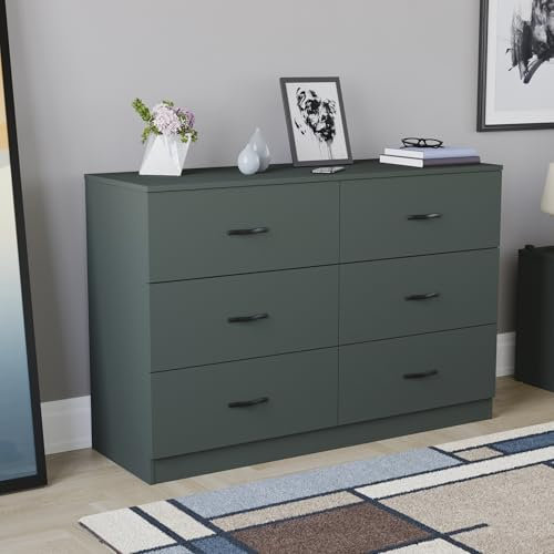 Vida Designs 6 Drawer Wide Chest of Drawers Bedroom Storage Unit Sliding Drawers Bedroom Furniture (Jasper Green)
