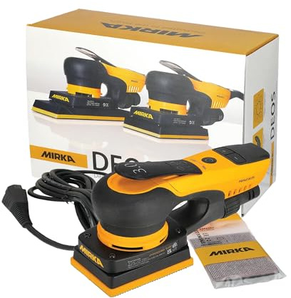 Mirka DEOS Ponceuse à main électrique compacte 3 x 4 pouces avec orbite de 3 mm, moteur sans balais, design léger et ergonomique, idéal pour le bois, les meubles, les fenêtres et