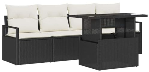 vidaXL Garten-Sofa-Set 5 pcs Schwarz und Creme 100 x 55 x 73 cm, Garten- und Terrassenmöbel, modernes Sofa-Set mit abnehmbaren Kissen, UV-beständiger Rattan-Lounge.