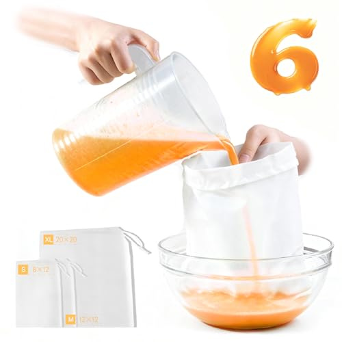 Nut Milk Bag Reusable 6 Pcs (20x20/12x12/12x8) Cheese Cloths for Straining, Cheesecloth Bags, Juicing Bag, Fine Mesh Nylon Cheese Cloth Strainer Bags, Straining Almond Milk, Juice, Tea, Soy Milk