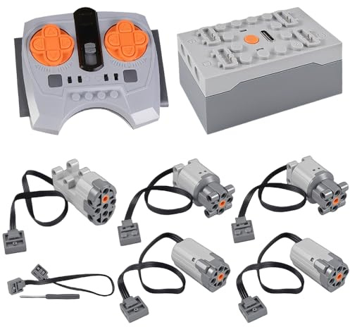 Weciau Power Functions Set, 8 Stück Technical Power Funktion Zubehör, Motoren Set mit Motor, Fernbedienung, Batteriebox, Servomotor, Extension Wire