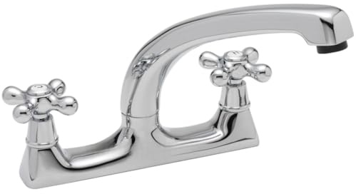 TAPS2TRAPS Traditional Crosshead Kitchen Sink Deck Mixer Tap 1/2 Full Turn - Twin Hole Fitment
