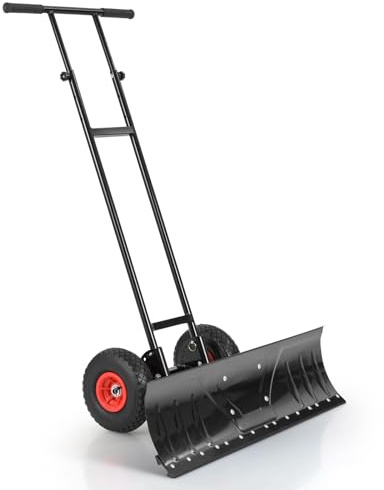 GOPLUS Pelle a Neige sur Roues, Chasse Neige avec Lame Large de 91,5 cm, Manche Réglable 3 Hauteurs 114/120/126cm et 6 Angles, Lame Ajustable 7 Positions, Outil pour Enlever Neige sur Allée et Chemin