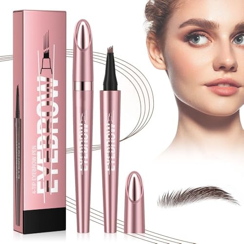 Augenbrauenstift Wasserfest, Magischer 3D Microblading Augenbrauenstift Dunkelbraun Eyebrow Pencil mit 4 Gabelspitze Applikator, Erzeugt Mühelos Natürlich Aussehende Brauen (2#-Dunkelbraun)