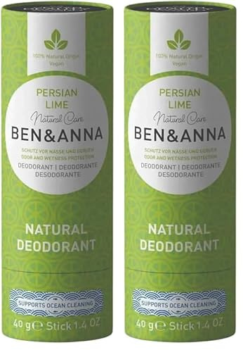 BEN & ANNA PERSIAN LIME - Natürliches Deo-Stick für Herren und Damen | Vegan & Naturkosmetik | Nachhaltig in Papertube | Gegen starkes Schwitzen | Aluminiumfrei (Packung mit 2)