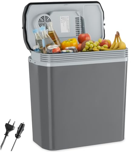 tectake® Nevera Portatil Electrica de 24L con Función de Calentamiento y Refrigeración, Modo Eco, Nevera Pequeña, 230 V y 12 V para Accesorios Coche, Camping, Accesorios Camper - 23,5 x 40 x 42,5 cm