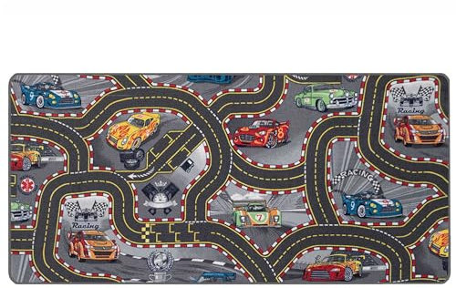 Primaflor Spielteppich Cars - 95x200 cm | Straßenteppich mit Rennstrecke | Made in EU | Kinderteppich mit Straßen für Jungen & Mädchen | für Fußbodenheizung | Kurzflor Teppich für Kinderzimmer