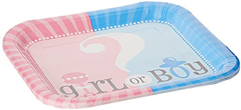 Unique Party 47385 - 23cm Square Gender Reveal Baby Shower Party Plates, Pack of 8
