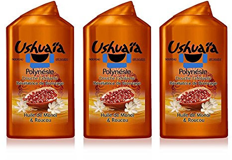 Ushuaïa - Polynésie Douche Exfoliante Révélatrice de Bronzage à l'Huile de Monoï et Roucou - 250 ml - Lot de 3