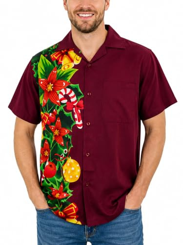 King Kameha Funky Hawaiihemd Herren Kurzarm Fronttasche Hawaii-Print Weihnachten Christmas Designs X-Mas