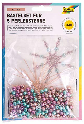 folia 12550 - Bastelset für 5 Perlensterne Pastel, rosé / türkis / grau, 340 teilig - ideal als selbstgemachte Dekoration für Weihnachten