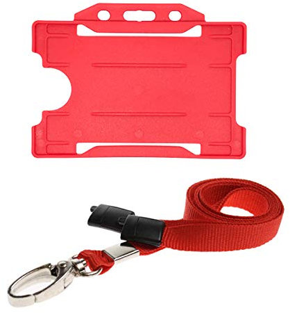 ALG ID Cards® Ausweishalter für Ausweise, rotes Schlüsselband, Kartenhalter, rotes Schlüsselband, Umhängeband mit Metallclip und Sicherheitsentriegelung für Passhalter