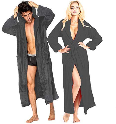 Porter and Lambert Mens & Ladies Dressing Gown - 100% Egyptian Cotton Terry Towelling Bathrobe | Hooded Nightwear Housecoat Loungewear | Perfect for Gym Shower Spa (L/XL, Charcoal Grey)