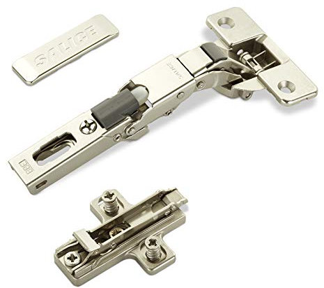 2 x Salice Universalscharniere 110° Bohrbild T48 mit Dämpfer für abgerundete, überfälzte und profilierte Türen mit Kreuz-Montageplatte Höhe 3 mm Exzenterverstellung, Scharnierarmabdeckung