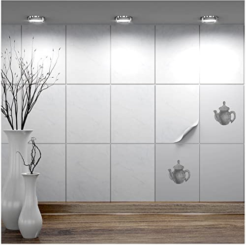 FoLIESEN - Fliesenaufkleber 15x20 cm | selbstklebende Fliesen-Folie für Bad & Küche | entfernbare Klebe-Folie für Wandfliesen Küchenrückwand & Bordüren | 10 Klebefliesen, .:Dekor White Marble
