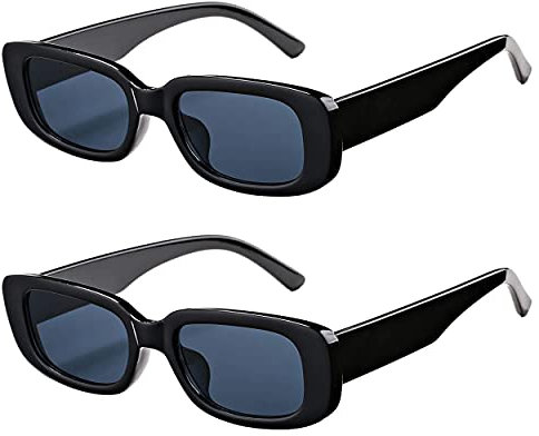 OYMI Rectangle Sunglasses Retro Driving Glasses Narrow Square Frame UV400 Protection Eyewear for Women Men (2 Pcs Black Frame Grey Lens)