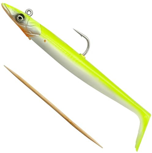 Savage Gear Sandeel V2 - Super realistische Sandaal-Imitation mit lebhafter Kicking Action, Darting Jig Head, ideal für Raubfische im Salzwasser, Hecht, Barsch & Zander Lemon Back 12 cm