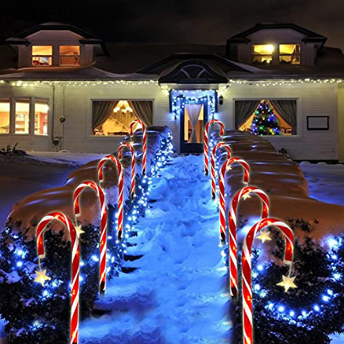 8 Stück Stern Zuckerstangen Lichterketten, Festive LED Lichterketten Weihnachtsweg Marker Weihnachtsbeleuchtung Außen Gartenstäbe Zuckerstange Solar Lichterkette für Garten Dekoration Weihnachtsdeko