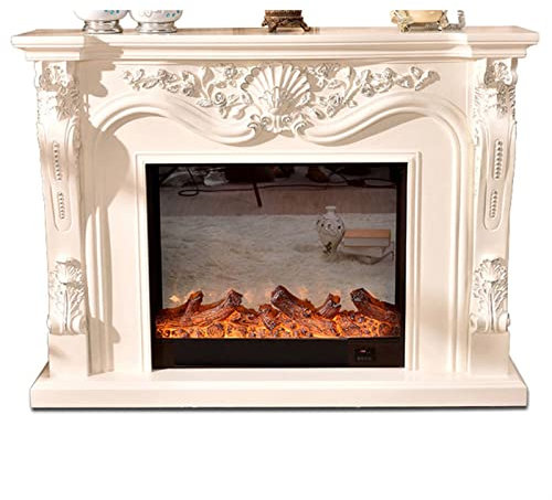 xuejuanshop fireplace Electric Fireplace Insert Firebox Burner Fireplace Set Wooden Mantel With Artificial LED Optical Flame Decoration Chimney Electric Fireplaces (Color : White with heater)