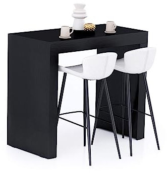 MOBILI FIVER, Mesa Alta Evolution 120x60, Fresno Negro, Mesa Auxiliar de Cocina para 4 Personas, Made In Italy