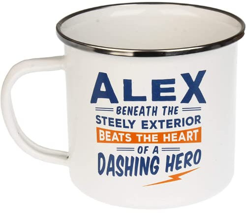 FabFinds Coffee Mug Personalised Enamel Tea Cup (Alex)