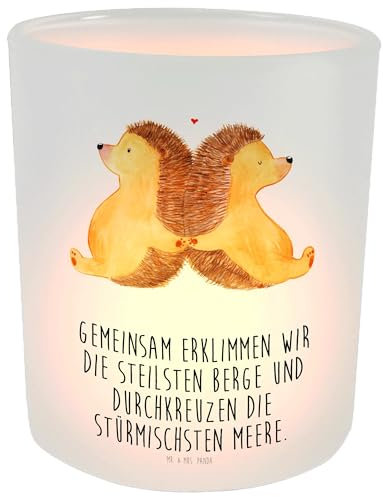 Mr. & Mrs. Panda Deko Windlicht Igel händchenhaltend - Geschenk, Freund, Liebesbeweis, Lieblingsmensch, Teelichthalter, glücklich, Windlicht Deko,