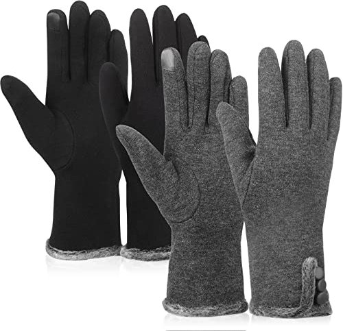 Sintege 2 Paar Damen Winter Handschuhe Grau Schwarz Touchscreen Handschuhe Warm Winddicht Handschuhe für Laufen Gehen Fahren Sport