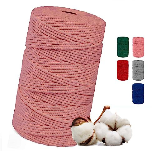 Makramee Garn 3mm x 100m, Baumwollgarn für DIY Handwerk | Baumwollschnur für Stricken | Baumwollseil für Wandbehänge und Pflanzen Aufhänger (Flamingo Pink - 3MM x 100m)