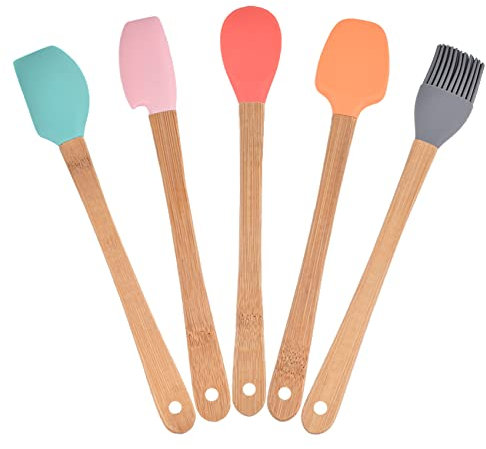 Jiayaus Küchenhelfer Bunt Backset Enthalten Küchenpinsel Teigschaber Silikon Silikonlöffel, Mini Küchenutensilien 5 Stücke, Einfach zu Lagern, für Le Petit Chef, Kinder, zu Familie Kochen und Backen