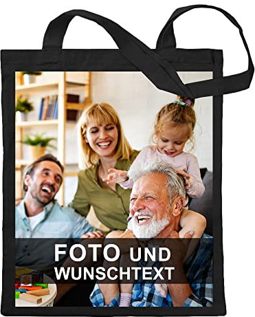 Kiwistar Wunschtext mit Foto auf Stofftasche - Jutebeutel personalisiert und bedruckt - Tragetasche Stoffbeutel Umhängetasche Langer Henkel