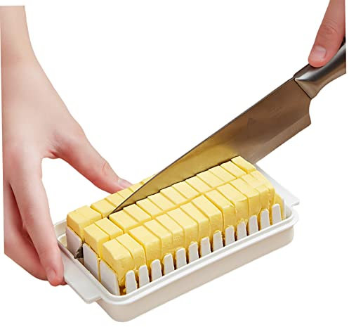 Butter Dish with Lid and Cutting Case Multi Purpose Butter Case Butter Dishes with Lids for Cooking Needs Portable Cheese Storage Holder, 16.5x9.5x5 Cm (White) Butter Cutter Butter Slicer Butter Box